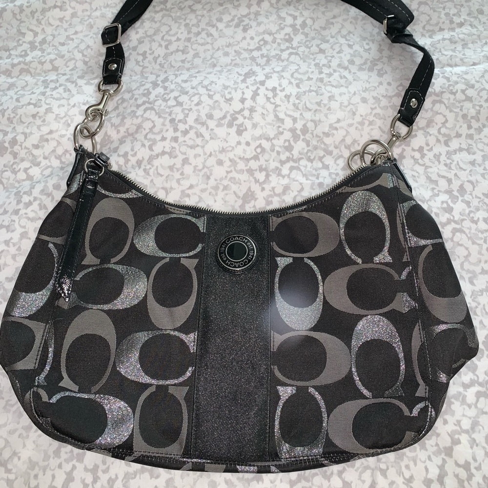 Black and silver Coach bag.